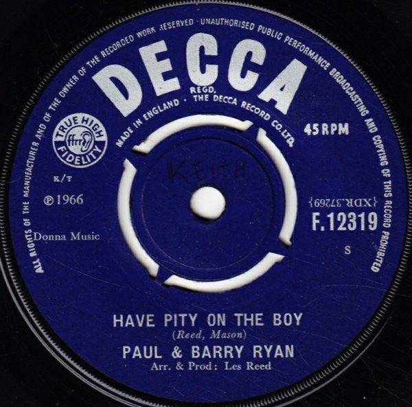 Paul & Barry Ryan - Have Pity On The Boy (7", Single)