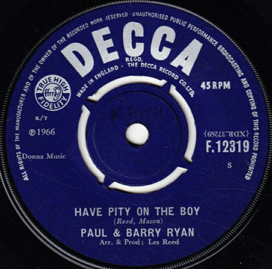 Paul & Barry Ryan - Have Pity On The Boy (7", Single)