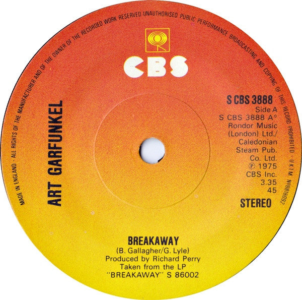 Art Garfunkel - Breakaway (7", Single, Sol)