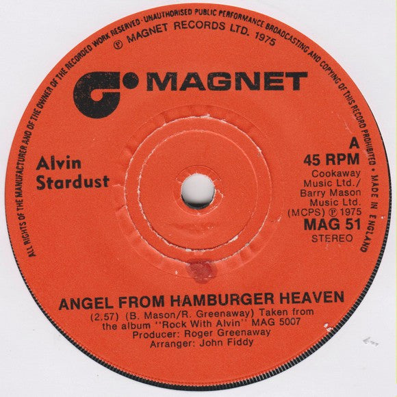 Alvin Stardust - Angel From Hamburger Heaven (7", Sol)