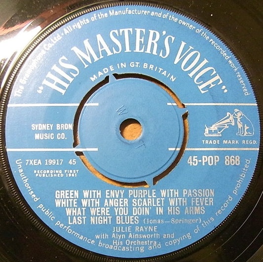 Julie Rayne - Green With Envy Purple With Passion White With Anger Scarlet With Fever What Were You Doin' In His Arms/My First Romance (7", EP, Mono)