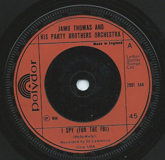 Jamo Thomas And His Party Brothers Orchestra* - I Spy (For The FBI) (7", Single, RE, Sol)