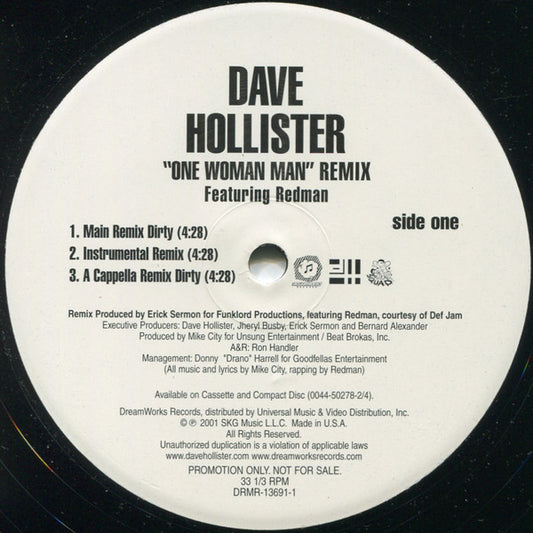 Dave Hollister Featuring Redman - One Woman Man (Remix) (12", Promo)