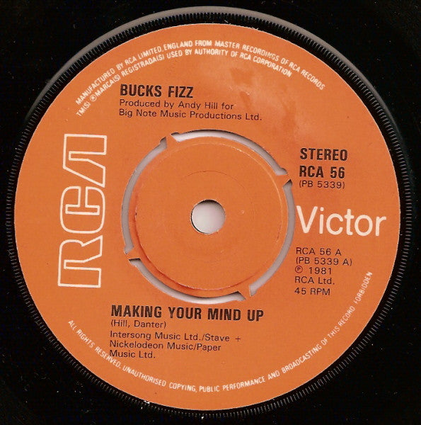 Bucks Fizz - Making Your Mind Up (7", Single, Ora)
