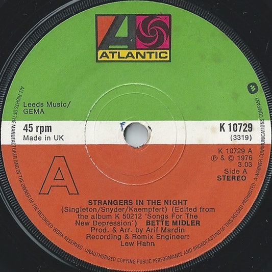 Bette Midler - Strangers In The Night (7", Sol)