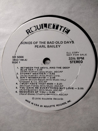 Pearl Bailey - Songs Of The Bad Old Days (LP, Promo, RE)