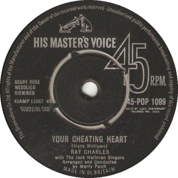 Ray Charles - Your Cheating Heart (7", Single, RP, Bla)