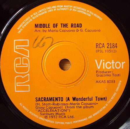 Middle Of The Road - Sacramento (A Wonderful Town) (7", Single)