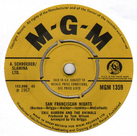 Eric Burdon And The Animals* - San Franciscan Nights / Gratefully Dead (7", Single, Pus)