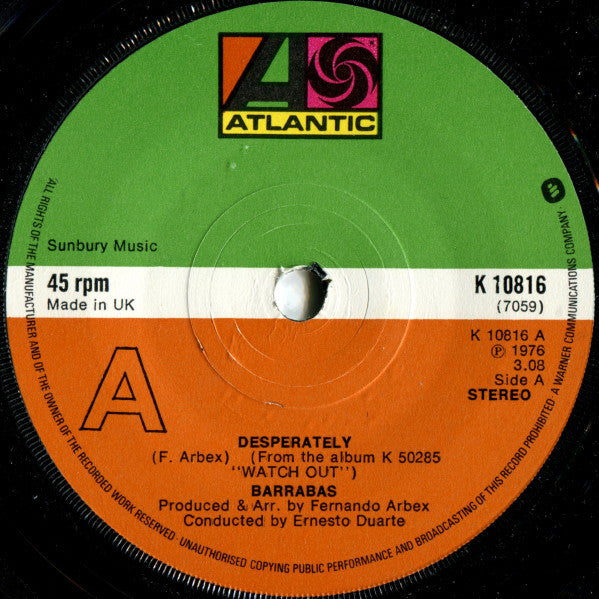 Barrabas - Desperately (7", Single)
