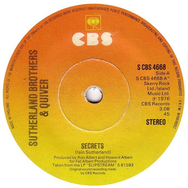 Sutherland Brothers & Quiver - Secrets (7", Single, Sol)