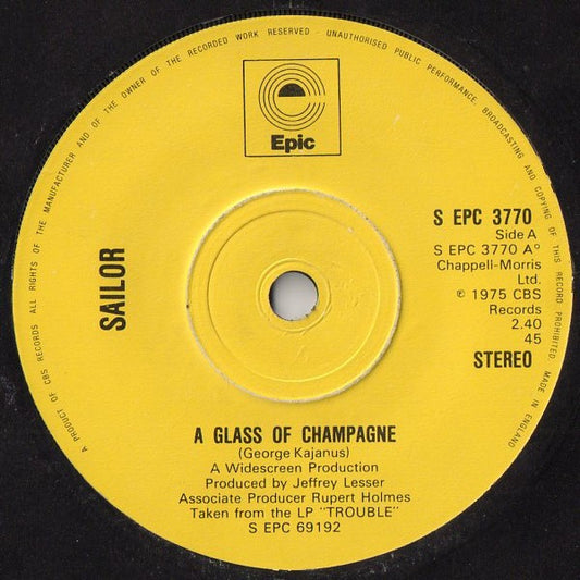 Sailor - A Glass Of Champagne (7", Single, Sol)