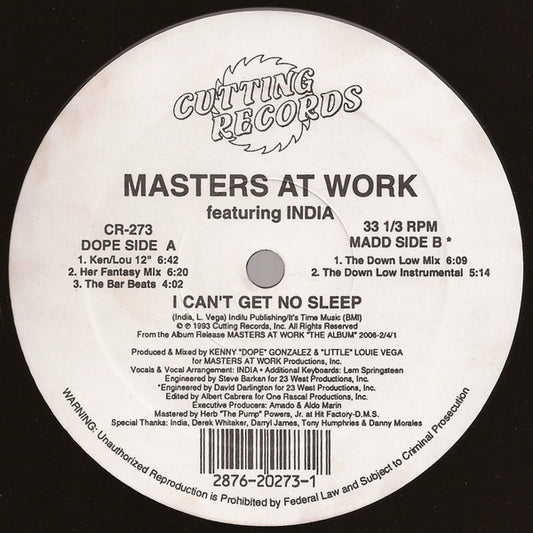 Masters At Work Featuring India - I Can't Get No Sleep (12", Single)