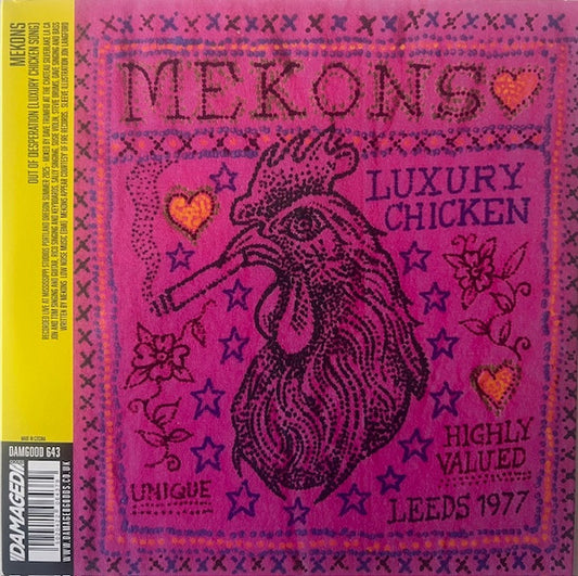 Mekons*, Hagar The Womb - Out Of Desperation (Luxury Chicken Song / Fare Dodging With The Mekons Rider (3 Beers & A Lemon) (7", Single, Ltd, Yel)