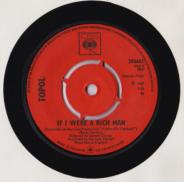 Topol - If I Were A Rich Man (7", Single)