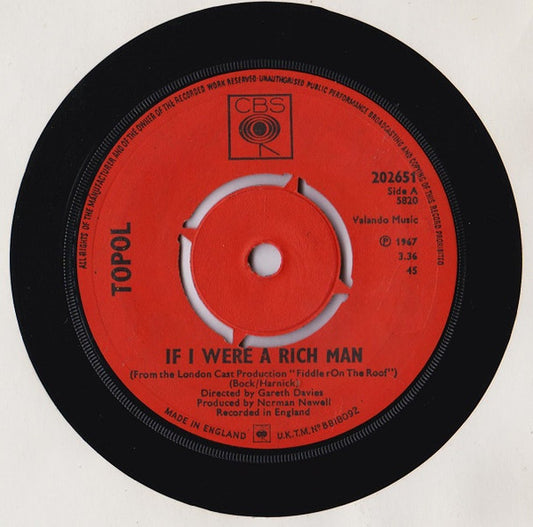 Topol - If I Were A Rich Man (7", Single)