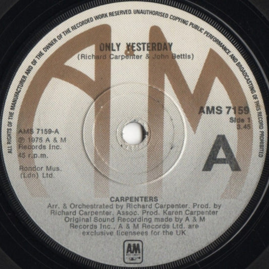 Carpenters - Only Yesterday / Happy (7", Single)