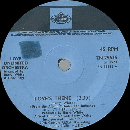 Love Unlimited Orchestra - Love's Theme (7", Blu)