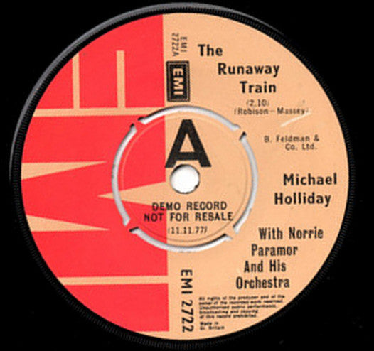 Michael Holliday With Norrie Paramor - The Runaway Train (7", Single, Promo, RE)