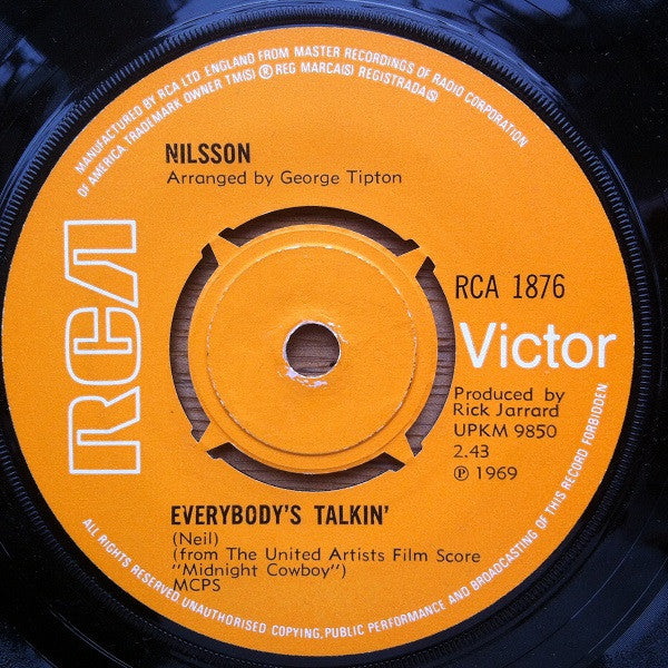 Nilsson* - Everybody's Talkin' (7", Single, Pus)