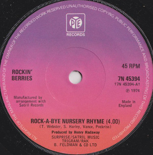 Rockin' Berries* - Rock-A-Bye Nursery Rhyme (7", Single)