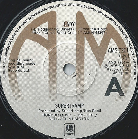 Supertramp - Lady (7", Single)