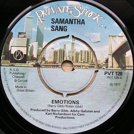 Samantha Sang - Emotions (7", Single, Blu)