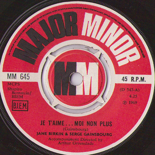 Jane Birkin & Serge Gainsbourg - Je T'aime...Moi Non Plus (7", Single, Mono, RE)