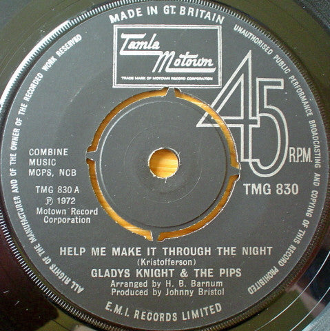 Gladys Knight And The Pips - Help Me Make It Through The Night (7", Single, 4 P)