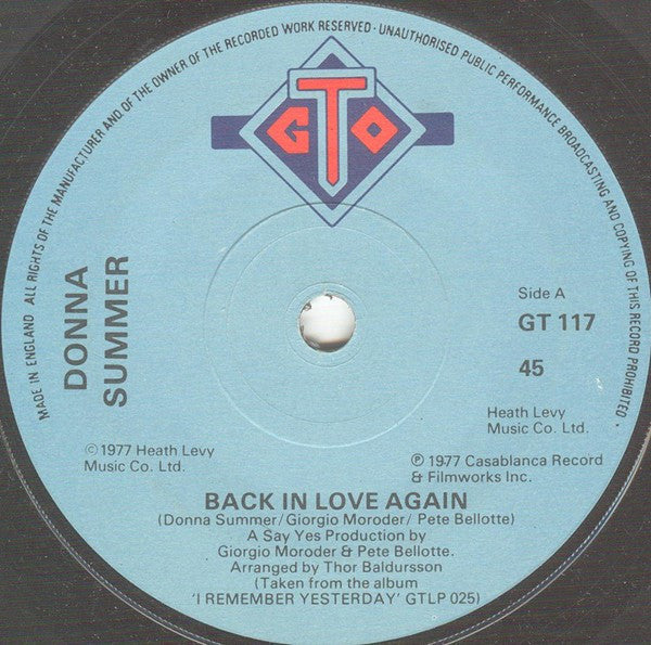 Donna Summer - Back In Love Again (7", Blu)