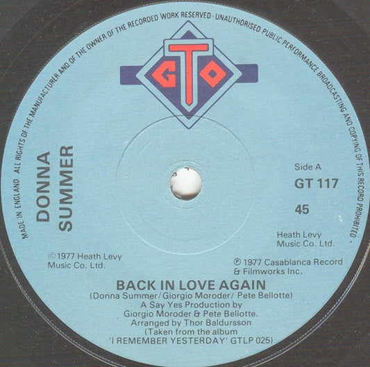 Donna Summer - Back In Love Again (7", Blu)