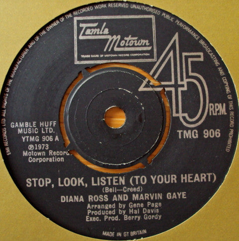 Diana Ross And Marvin Gaye - Stop, Look, Listen (To Your Heart) (7", Single, 4 P)