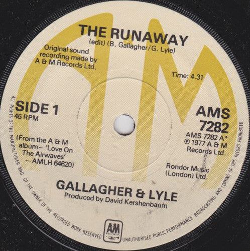 Gallagher & Lyle - The Runaway (7", Single)