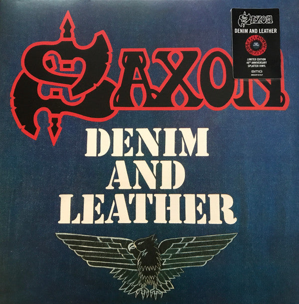 Saxon - Denim And Leather (LP, Album, RE, RM, Red)