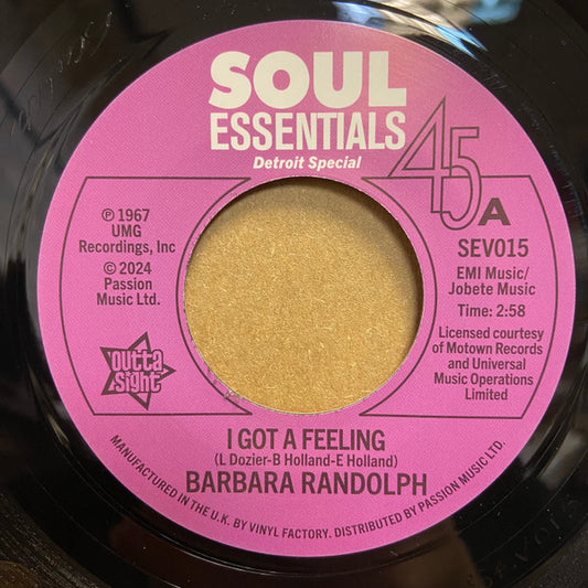 Barbara Randolph - I Got A Feeling / My Love Is Your Love (Forever) (7")