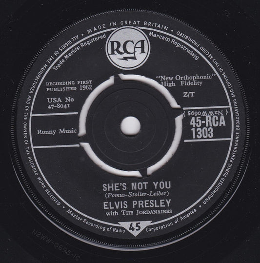Elvis Presley With The Jordanaires - She's Not You (7", Single)
