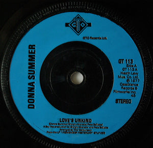 Donna Summer - Love's Unkind (7", Single, Blu)
