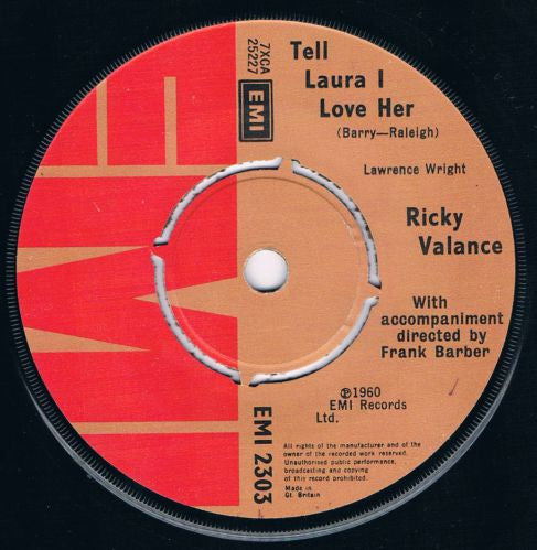 Ricky Valance - Tell Laura I Love Her (7", Single, RE)