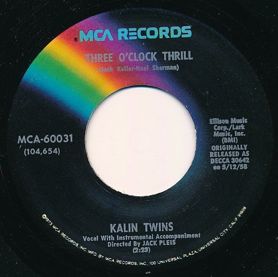 Kalin Twins - Three O'Clock Thrill / When (7", RE, Glo)