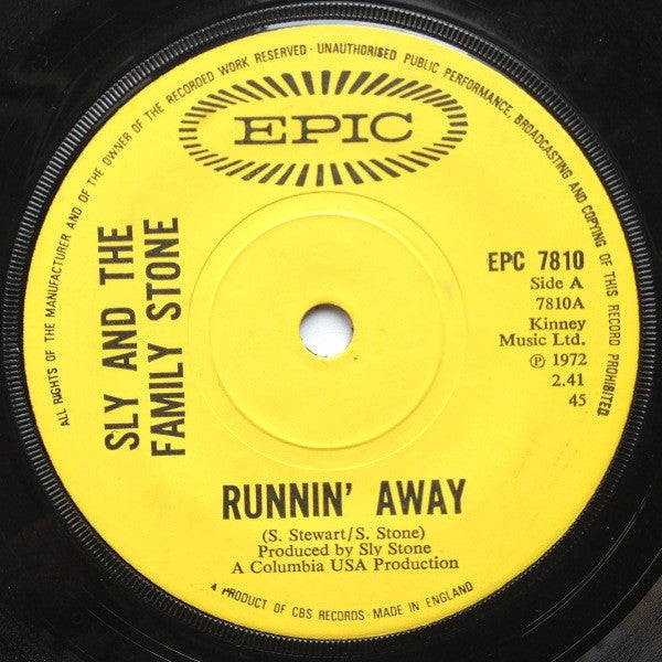 Sly And The Family Stone* - Runnin' Away (7", Sol)