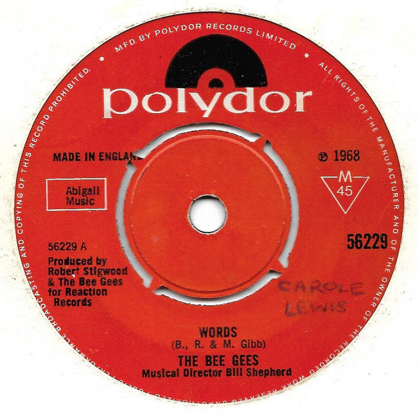 The Bee Gees* - Words (7", Single, Mono, 4 p)
