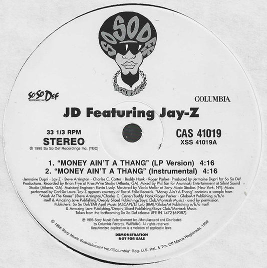 JD* Featuring Jay-Z - Money Ain't A Thang (12", Single, Promo)