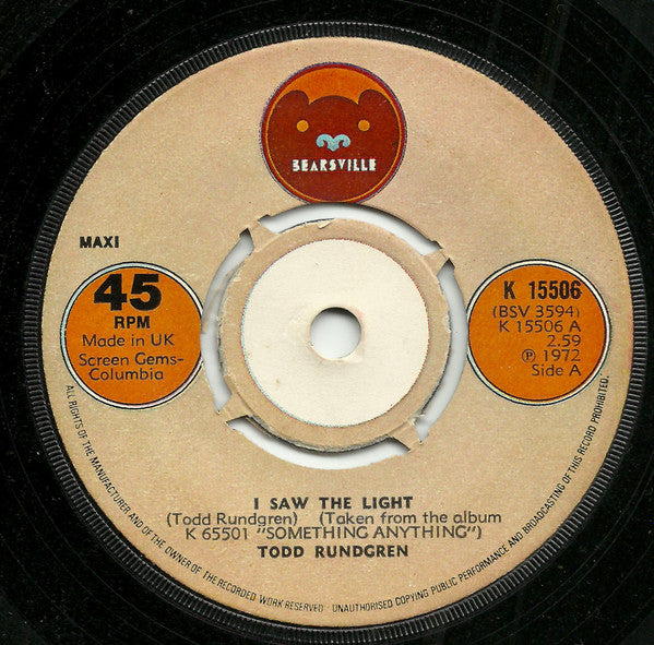 Todd Rundgren - I Saw The Light (7", Maxi, Pus)