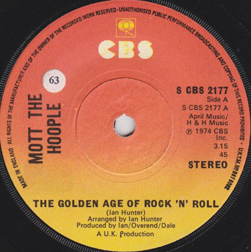 Mott The Hoople - The Golden Age Of Rock 'N' Roll (7", Single, Sol)