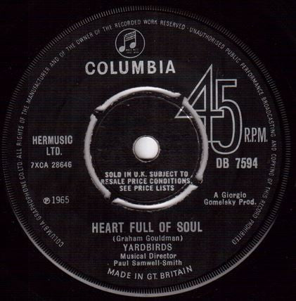 Yardbirds* - Heart Full Of Soul (7", Single)