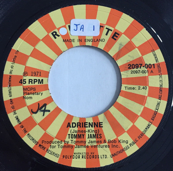 Tommy James - Adrienne / Church Street Soul Revival (7", Single)