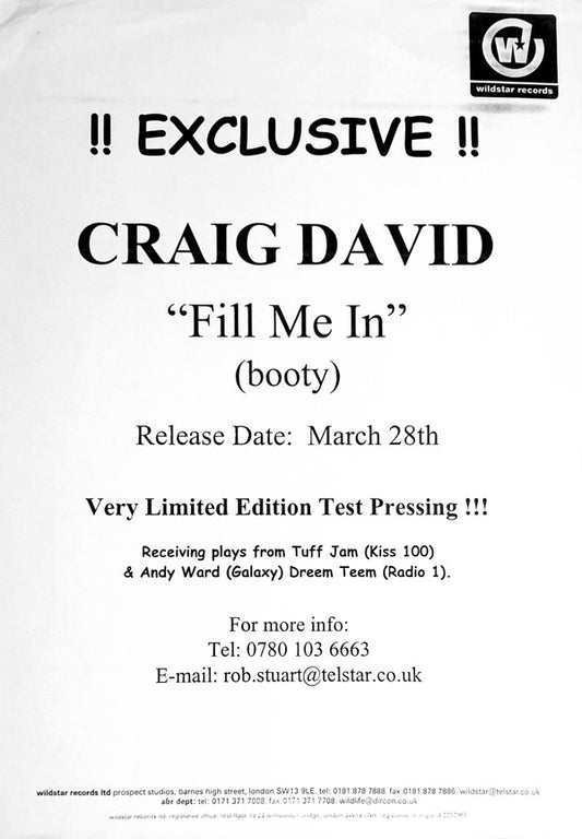 Craig David - Fill Me In (12", S/Sided, Ltd, TP, W/Lbl)