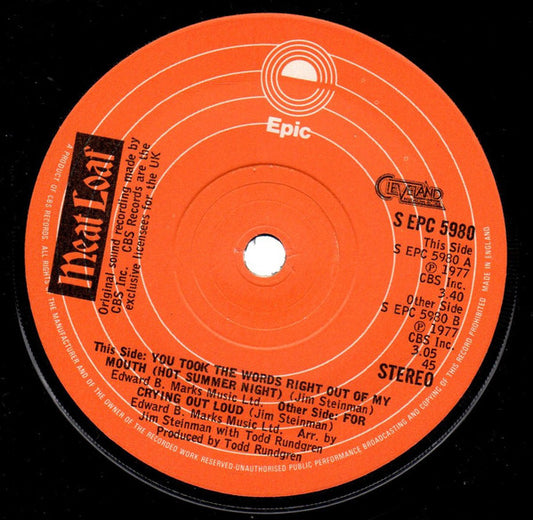 Meat Loaf - You Took The Words Right Out Of My Mouth (7", Single, Sol)