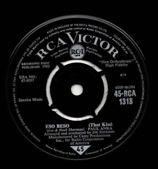 Paul Anka - Eso Beso (That Kiss!) / Give Me Back My Heart (7")