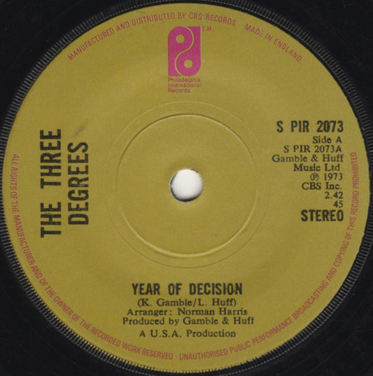The Three Degrees - Year Of Decision (7", Single)
